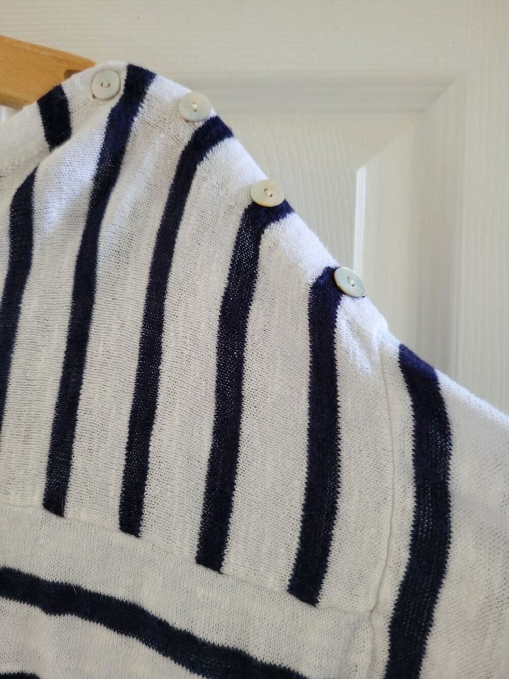 Eileen fisher Breton Blue Stripe Organic Linen Cotton knit Sweater size Medium - Picture 3 of 5